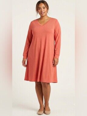 Long V-Neck Shift Dress in Peachy Orange